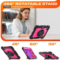 Obal SEYMAC stock pre iPad mini 7 (A17 Pro) 2024 / mini 6 2021 8,3 palca, s 360-stupňovým stojanom, remienkom na ruku, ramenným popruhom, ochrannou fóliou na displej, držiakom na pero, ružový 4