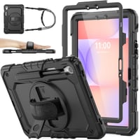 SEYMAC stock Nárazuvzdorné puzdro pre Samsung Galaxy Tab S10 Lite/S10 FE/S9 FE 10,9"/S9 11" – čierne, 360° otočný stojan, remienok na ruku, ramenný popruh, držiak na pero 1