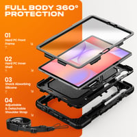 SEYMAC stock Nárazuvzdorné puzdro pre Samsung Galaxy Tab S10 Lite/S10 FE/S9 FE 10,9"/S9 11" – čierne, 360° otočný stojan, remienok na ruku, ramenný popruh, držiak na pero 5