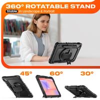 SEYMAC stock Nárazuvzdorné puzdro pre Samsung Galaxy Tab S10 Lite/S10 FE/S9 FE 10,9"/S9 11" – čierne, 360° otočný stojan, remienok na ruku, ramenný popruh, držiak na pero 4
