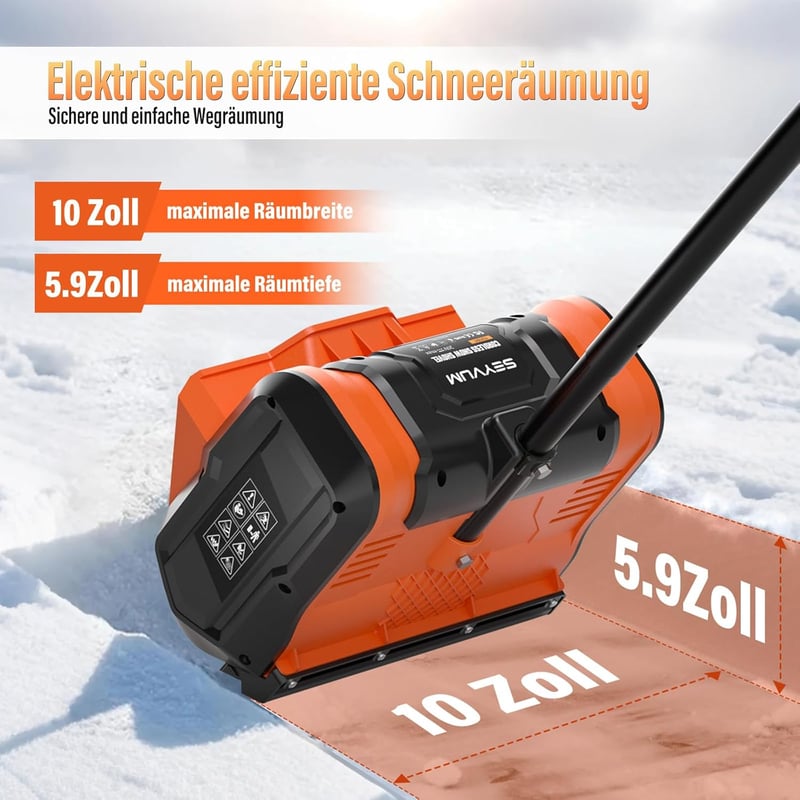 SEYVUM Akkumulátoros Hótolólapát 25cm, 2x4.0Ah Akkuval és Töltővel, 3.4kg Könnyű