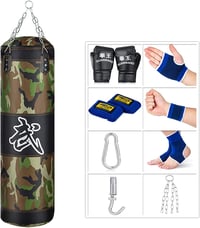 Sfeexun Boxzsák Szett Felfüggeszthető Ütőzsák Kesztyűvel Lánccal 100/120cm 1