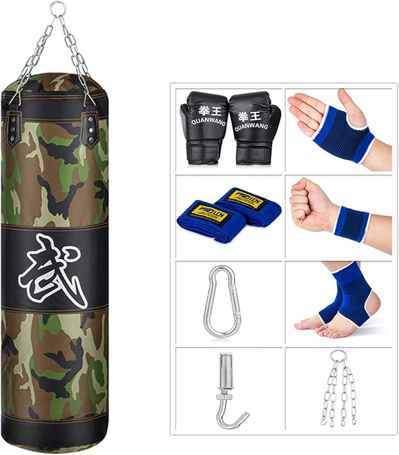 Sfeexun Boxzsák Szett Felfüggeszthető Ütőzsák Kesztyűvel Lánccal 100/120cm