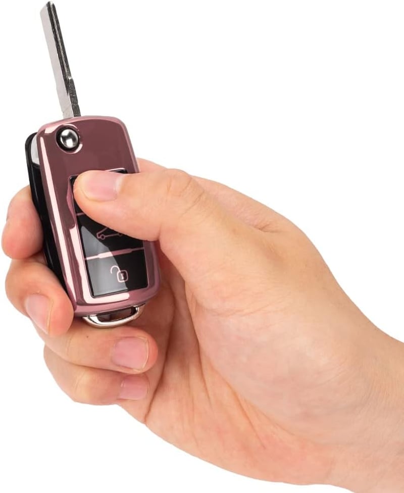 SFONIA Autókulcs Tok VW Golf Skoda Seat 3 Gombos Kulcsvédő TPU Borítás Rózsaszín