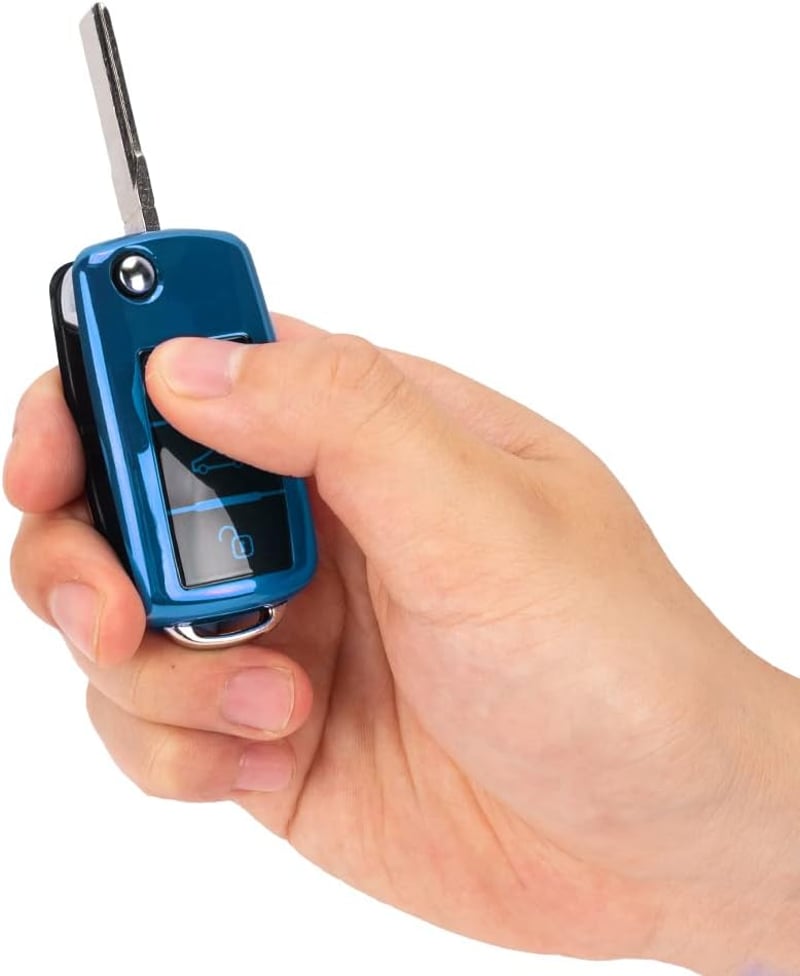 SFONIA Autókulcs Tok VW Golf Skoda Seat Kulcsvédő 3 Gombos TPU Kulcs Borító Kék