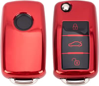 SFONIA Autókulcs Tok VW Golf Skoda Seat Kulcsvédő 3 Gombos TPU Kulcs Borító Piros 4