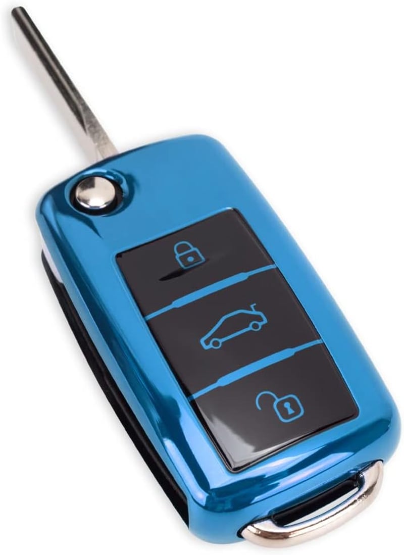 SFONIA Autókulcs Tok VW Golf Skoda Seat Kulcsvédő 3 Gombos TPU Kulcs Borító Kék
