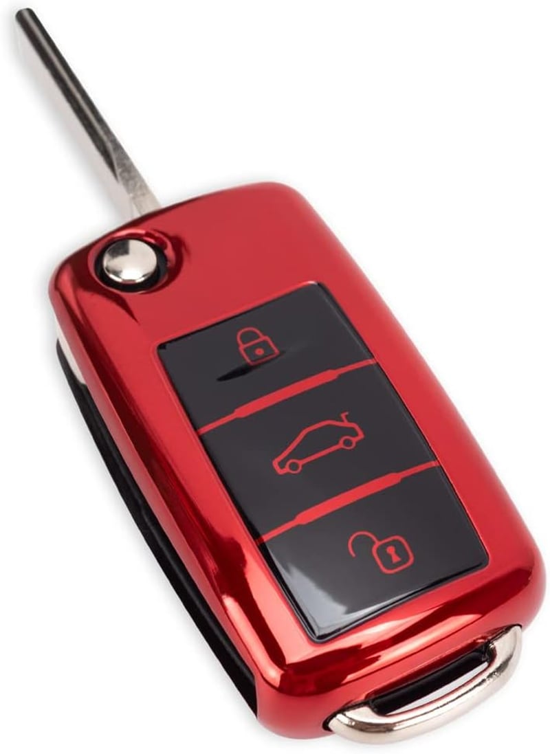 SFONIA Autókulcs Tok VW Golf Skoda Seat Kulcsvédő 3 Gombos TPU Kulcs Borító Piros