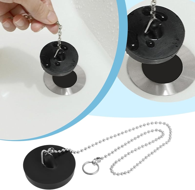 SG Store 2db 45mm Gumilezárók Fürdőkád Mosogató Lefolyóhoz Lánccal 40cm Fekete