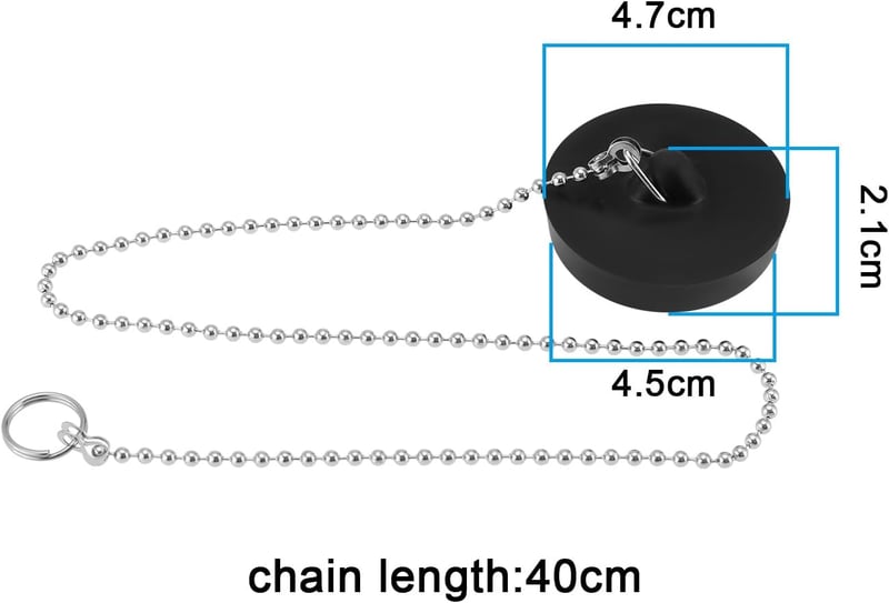 SG Store 2db 45mm Gumilezárók Fürdőkád Mosogató Lefolyóhoz Lánccal 40cm Fekete