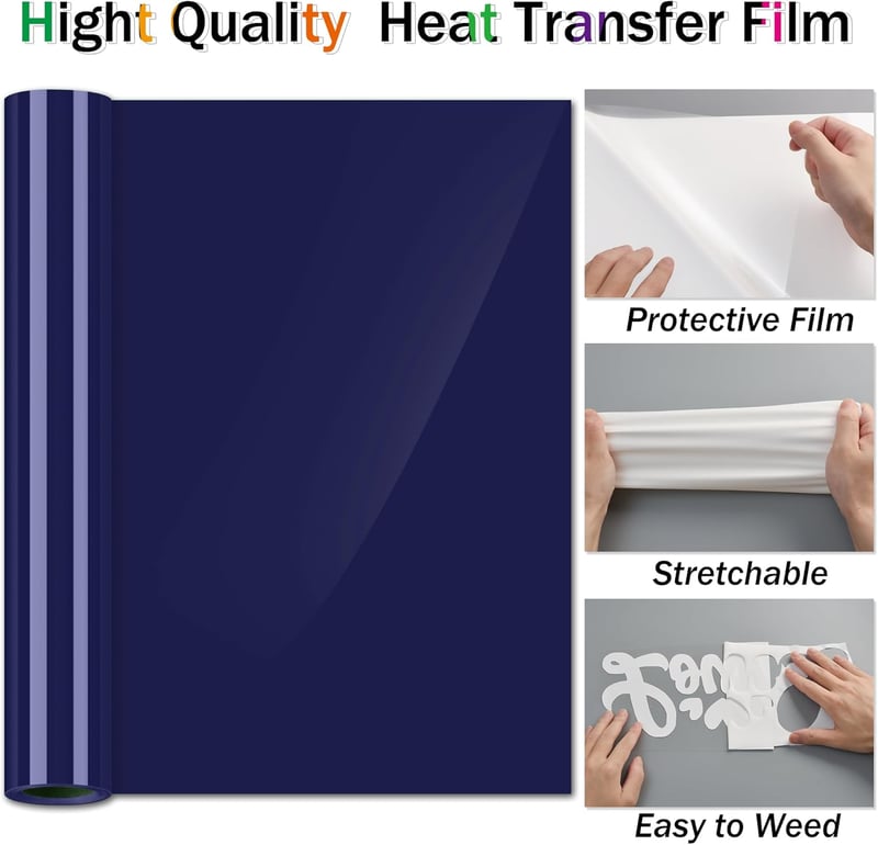 Sgooyir Sötétkék Textil Plotter Fólia - Hőtranszfer Vinyl Póló Dekoráláshoz - Ruhára Vasalható Flex Film DIY Projektekhez - 30,5 x 183 cm