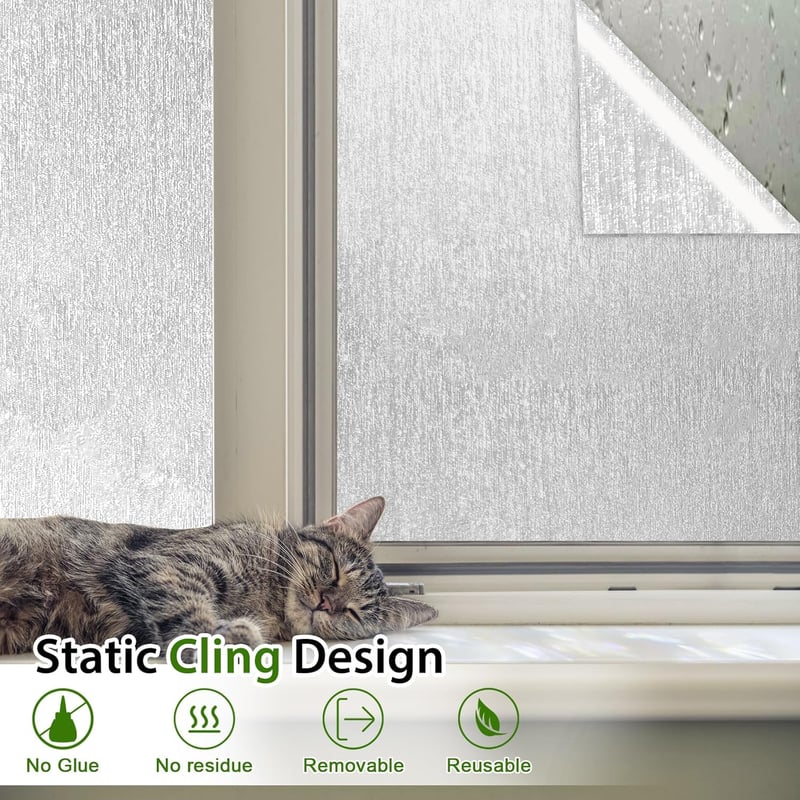 Shackcom Ablakfólia 60x200cm - Öntapadó Tejüveg Fólia, Átlátszatlan Betekintésgátló, UV-Szűrő, Mintás Dekor Fólia Irodába, Konyhába, Fürdősz