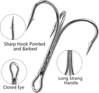 SHADDOCK Erős Horgásztripla Horog - 10 db Rozsdamentes Acél Tengeri Horgászhorog 4/0-as Méretben, Éles Tűheggyel, Sós- és Édesvízhez 3