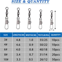 SHADDOCK Horgász Forgókapocs Készlet - 100 db Réz és Rozsdamentes Acél Barrel és Golyóscsapágyas Forgó Karabinerrel, 5 Méretben 3