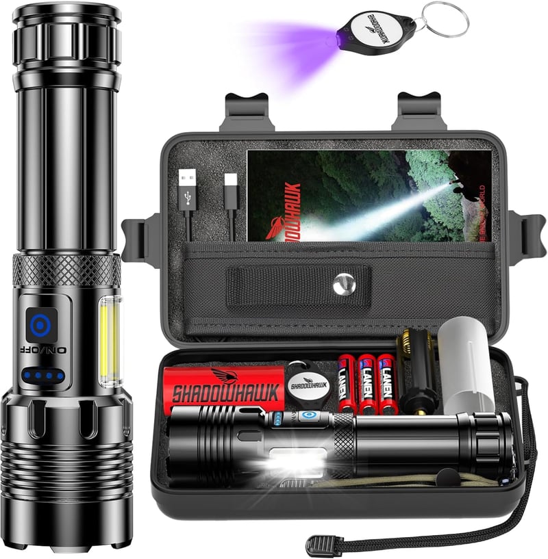 Shadowhawk LED Lámpa 500000 Lumen Taktikai Zseblámpa USB Töltős XHP70.2 IP67 Vízálló - Black