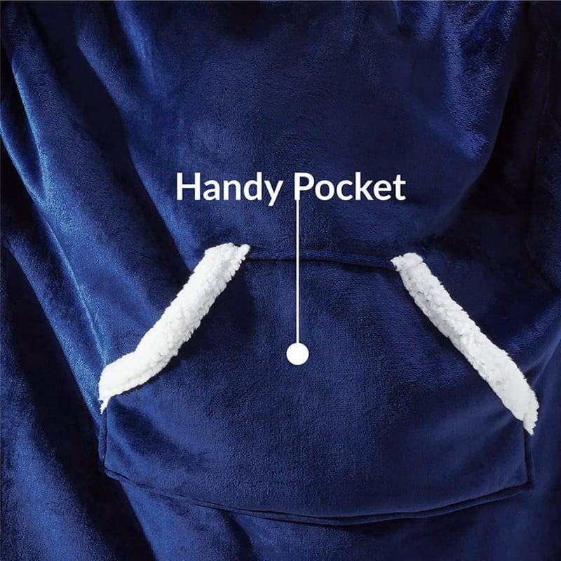 SHAINE Oversized Sherpa Kapucnis Takaró Pulóver - Extra Puha Melegítő Felsőrész Táskával, Unisex Viselet Felnőtteknek, Tengerészkék