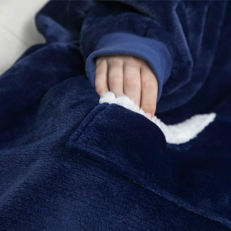 SHAINE Oversized Sherpa Kapucnis Takaró Pulóver - Extra Puha Melegítő Felsőrész Táskával, Unisex Viselet Felnőtteknek, Tengerészkék