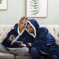 SHAINE Oversized Sherpa Kapucnis Takaró Pulóver - Extra Puha Melegítő Felsőrész Táskával, Unisex Viselet Felnőtteknek, Tengerészkék 2