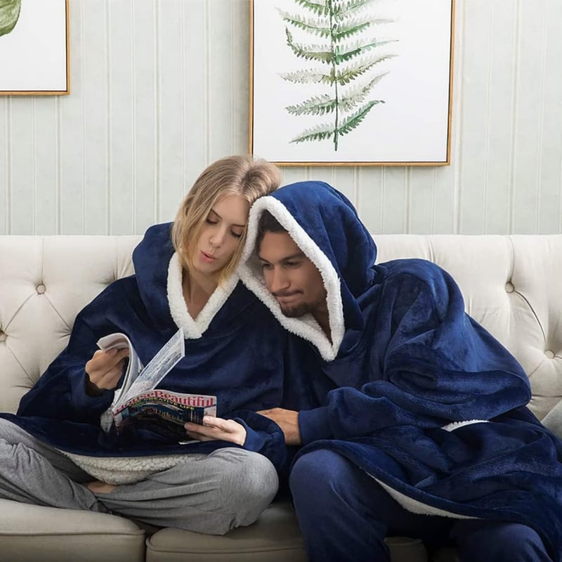 SHAINE Oversized Sherpa Kapucnis Takaró Pulóver - Extra Puha Melegítő Felsőrész Táskával, Unisex Viselet Felnőtteknek, Tengerészkék