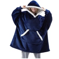 SHAINE prevelika sherpa hoodie deka pulover - Ekstra mekana grijaća gornja odjeća s džepom, unisex odjeća za odrasle, mornarsko plava 1
