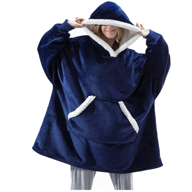 SHAINE prevelika sherpa hoodie deka pulover - Ekstra mekana grijaća gornja odjeća s džepom, unisex odjeća za odrasle, mornarsko plava