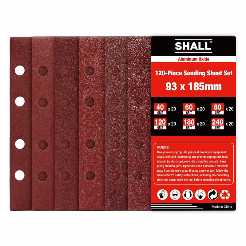 Shall 120 darabos csiszolópapír készlet 93x185mm 8 lyukkal vegyes szemcsemérettel