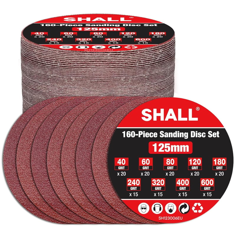 Set discuri abrazive SHALL, 125 mm, granulație mixtă, 8 găuri, 160 bucăți