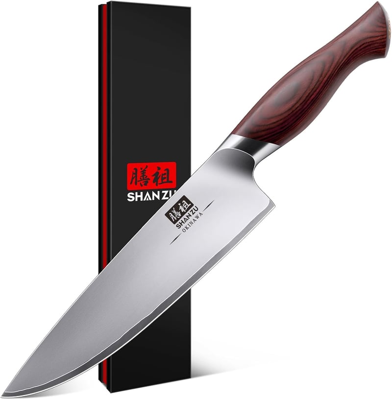 SHAN ZU OKINAWA 20cm Profi Séf Kés Japán Konyhai Kés Ergonomikus Pakka Fa Nyél