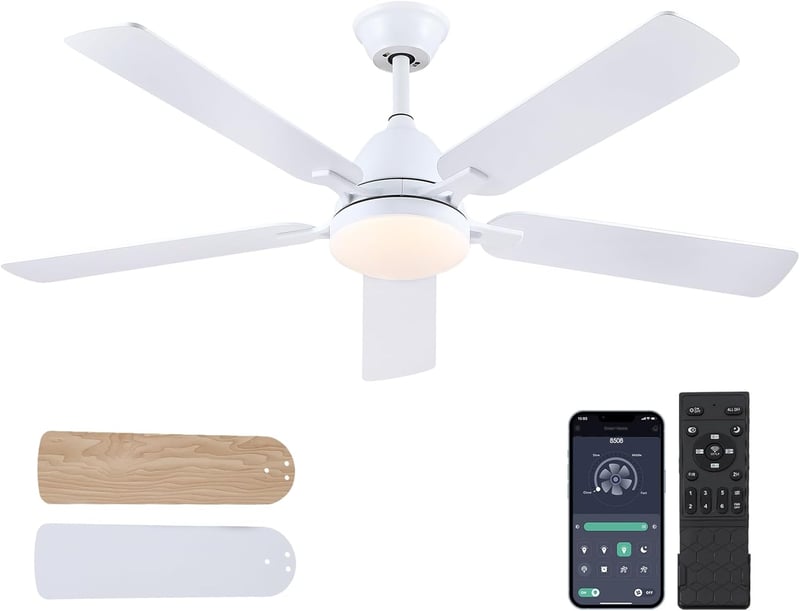 Shanggu 52" Mennyezeti Ventilátor Lámpával, Flush Mount, APP Távirányítóval