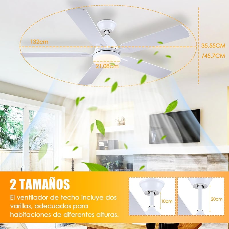 Shanggu 52" Mennyezeti Ventilátor Lámpával, Flush Mount, APP Távirányítóval