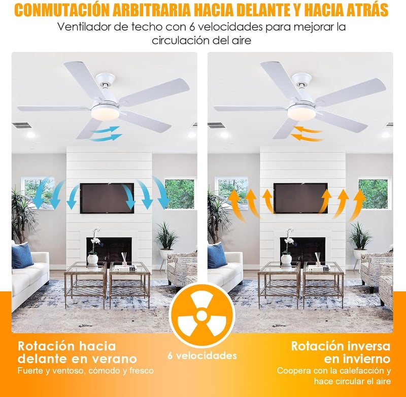 Shanggu 52" Mennyezeti Ventilátor Lámpával, Flush Mount, APP Távirányítóval