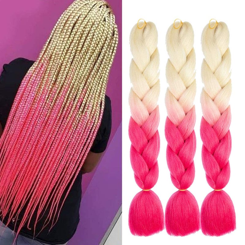 Shangxiu Kanekalon Jumbo pletené predlžovanie vlasov, syntetické ombre háčkované vrkoče, 3 ks, blond-ružová, 60 cm (24 palcov), 100 g/ks