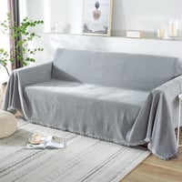 SHANNA prehoz na pohovku pre 2/3/4-miestnu pohovku, 180x300 cm, svetlosivý, bavlnený, prateľný, protišmykový, so strapcami 1