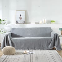 SHANNA prehoz na pohovku pre 2/3/4-miestnu pohovku, 180x300 cm, svetlosivý, bavlnený, prateľný, protišmykový, so strapcami 2