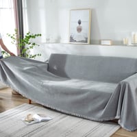 SHANNA prehoz na pohovku pre 2/3/4-miestnu pohovku, 180x300 cm, svetlosivý, bavlnený, prateľný, protišmykový, so strapcami 4