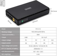 Shanqiu Mini UPS szünetmentes tápegység 12V akkumulátoros 3
