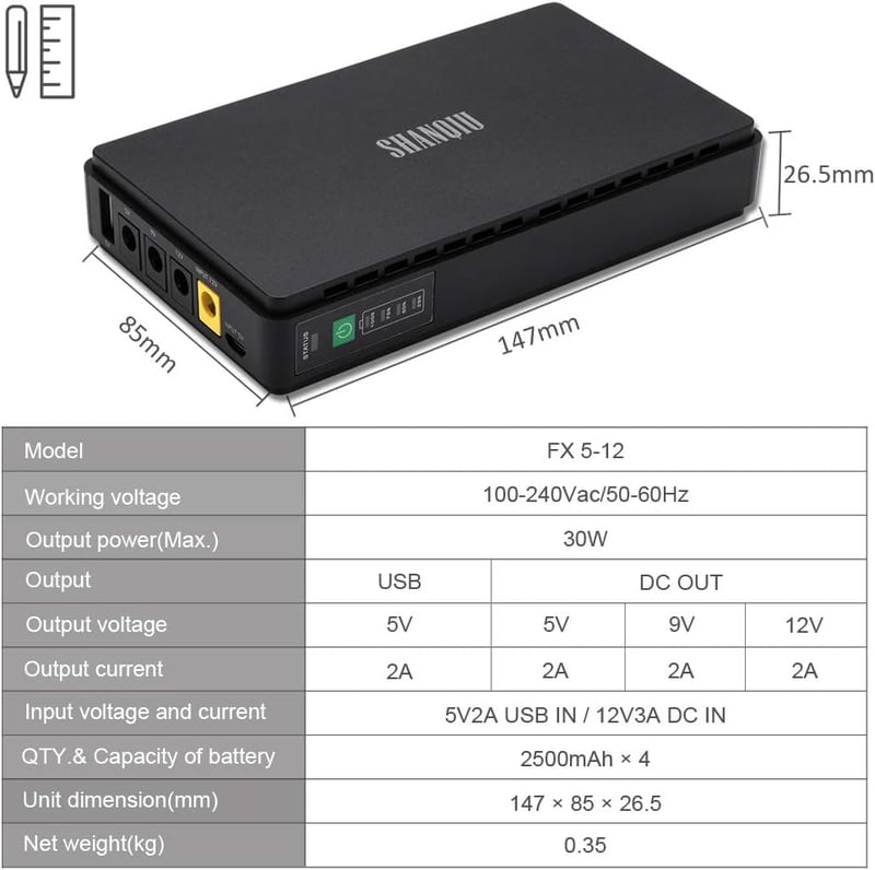 Shanqiu Mini UPS szünetmentes tápegység 12V akkumulátoros