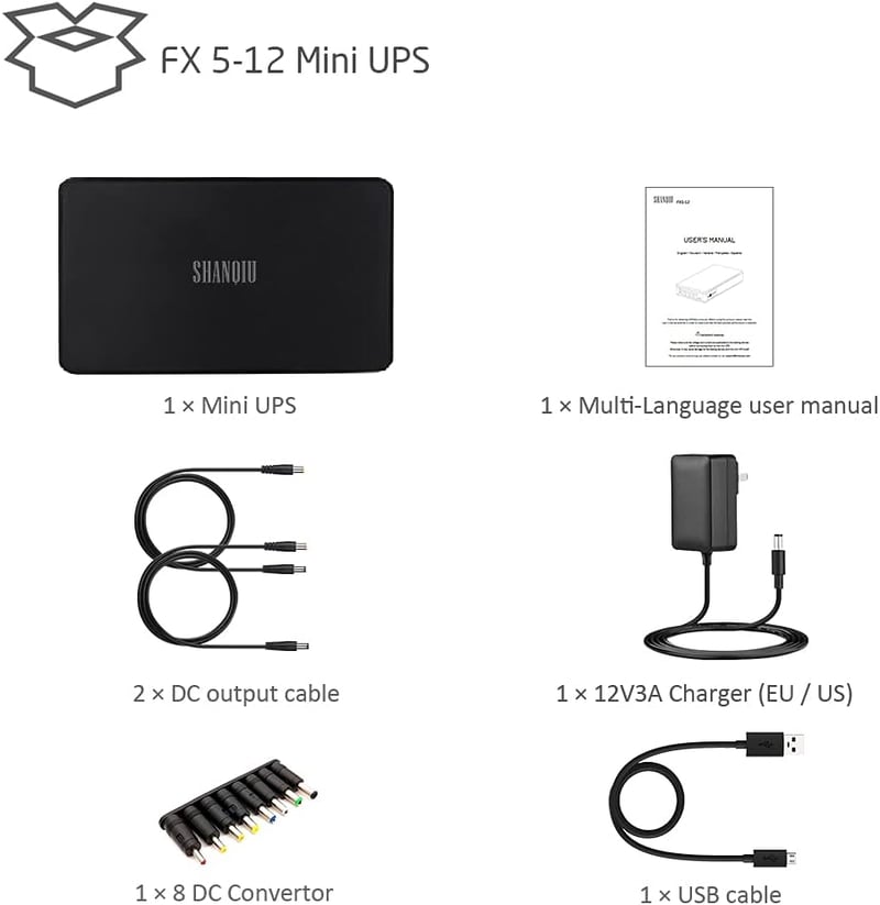 Shanqiu Mini UPS szünetmentes tápegység 12V akkumulátoros