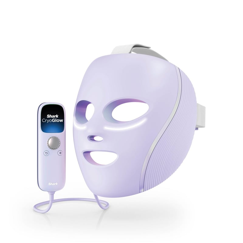 Shark CryoGlow LED maska za lice s hlađenjem područja oko očiju, anti-aging, čišćenje kože, crveni/plavi LED, infracrveno svjetlo, USB-C, daljinski upravljač, torbica za pohranu, ljubičasta