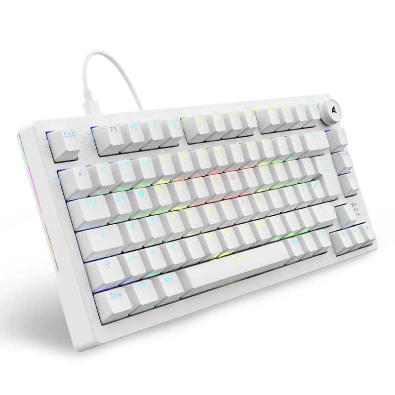 Herná klávesnica Sharkoon Skiller SGK25 RGB, 75 % rozloženie, Hot Swap, spínače Huano RED, biela