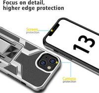 SharkProten iPhone 13 Ütésálló Tok - Mágneses Gyűrűs Állvánnyal, Dupla Rétegű Védelem, Kamera Védelemmel, Ezüst 5