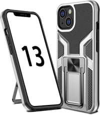 SharkProten iPhone 13 Ütésálló Tok - Mágneses Gyűrűs Állvánnyal, Dupla Rétegű Védelem, Kamera Védelemmel, Ezüst 1
