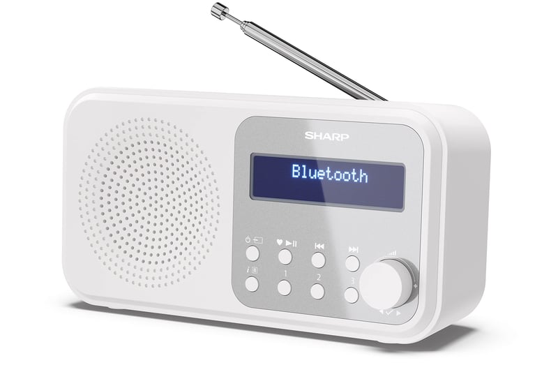 SHARP DR-P420(WH) Prenosné DAB+/FM rádio s Bluetooth 5.0 – duálny budík, pamäť na 40 staníc, napájanie cez USB alebo batérie, konektor na slúchadlá, snehobiele