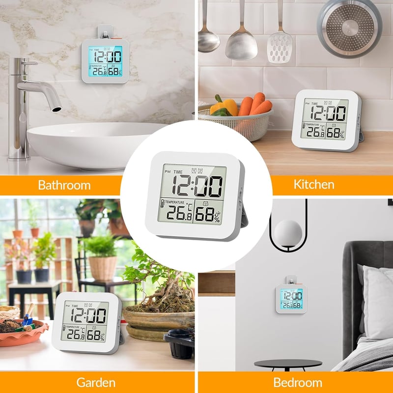 Sharplace Digitális Fürdőszobai Óra Vízálló Időzítő Ébresztő Hőmérő Páratartalom Mérő Konyhai Timer Fehér