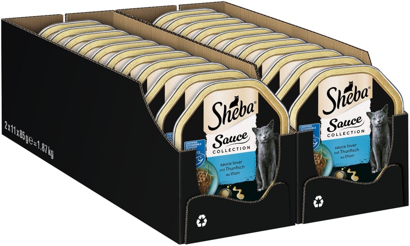 Kolekcia omáčok Sheba Sauce Lover, mokré krmivo pre mačky s tuniakom v omáčke, s certifikátom MSC, 2 x 11 x 85 g