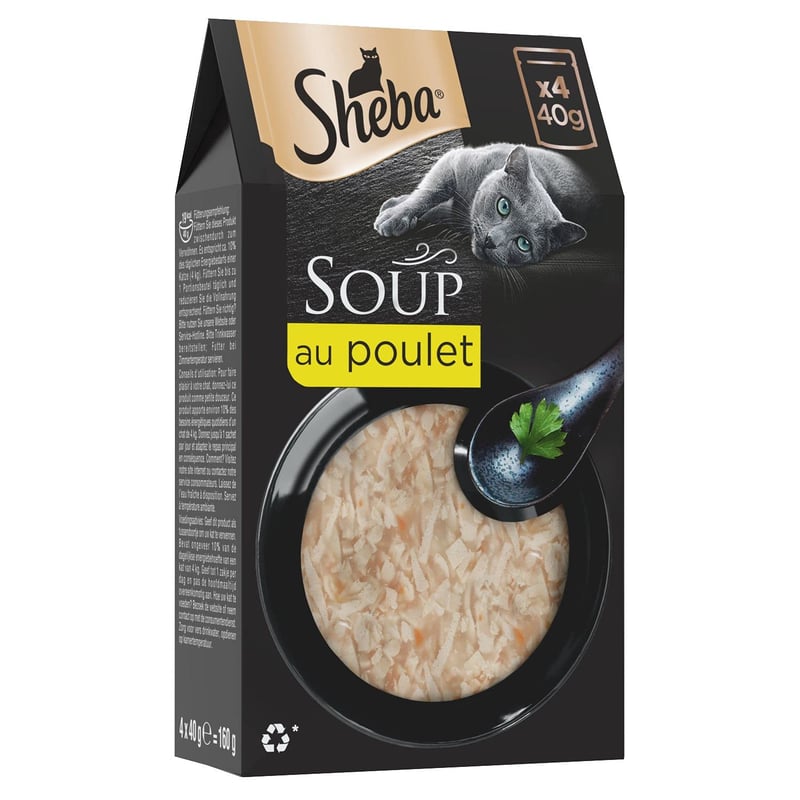 Sheba Soup Adult mokré krmivo pre dospelé mačky s kuracím mäsom – 40 x 40 g kapsičiek s kúskami v polievke