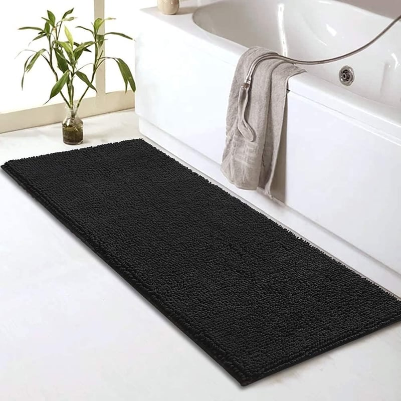 SHEEPPING Chenille fürdőszobai futószőnyeg csúszásgátló extra puha, nedvszívó, gépben mosható 150x50 cm fekete
