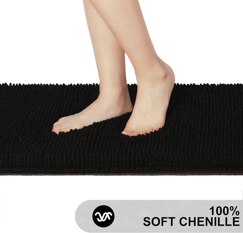 SHEEPPING Chenille fürdőszobai futószőnyeg csúszásgátló extra puha, nedvszívó, gépben mosható 150x50 cm fekete