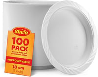 Shefa 100 db fehér tányér - mosható, mikrózható, erős műanyag tálca parti és kempinghez 1