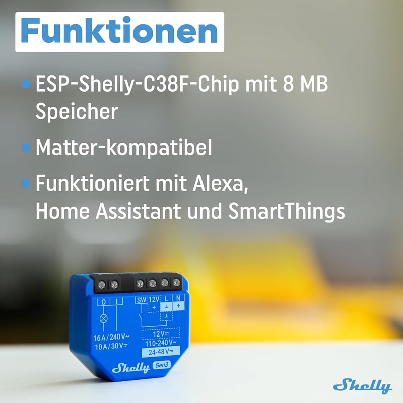 Shelly 1 Gen3 WLAN okos relé lichtschalter Alexa Google Home kompatibilis